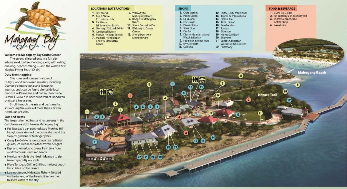 map bay roatan mahogany cruise center honduras resort maps below